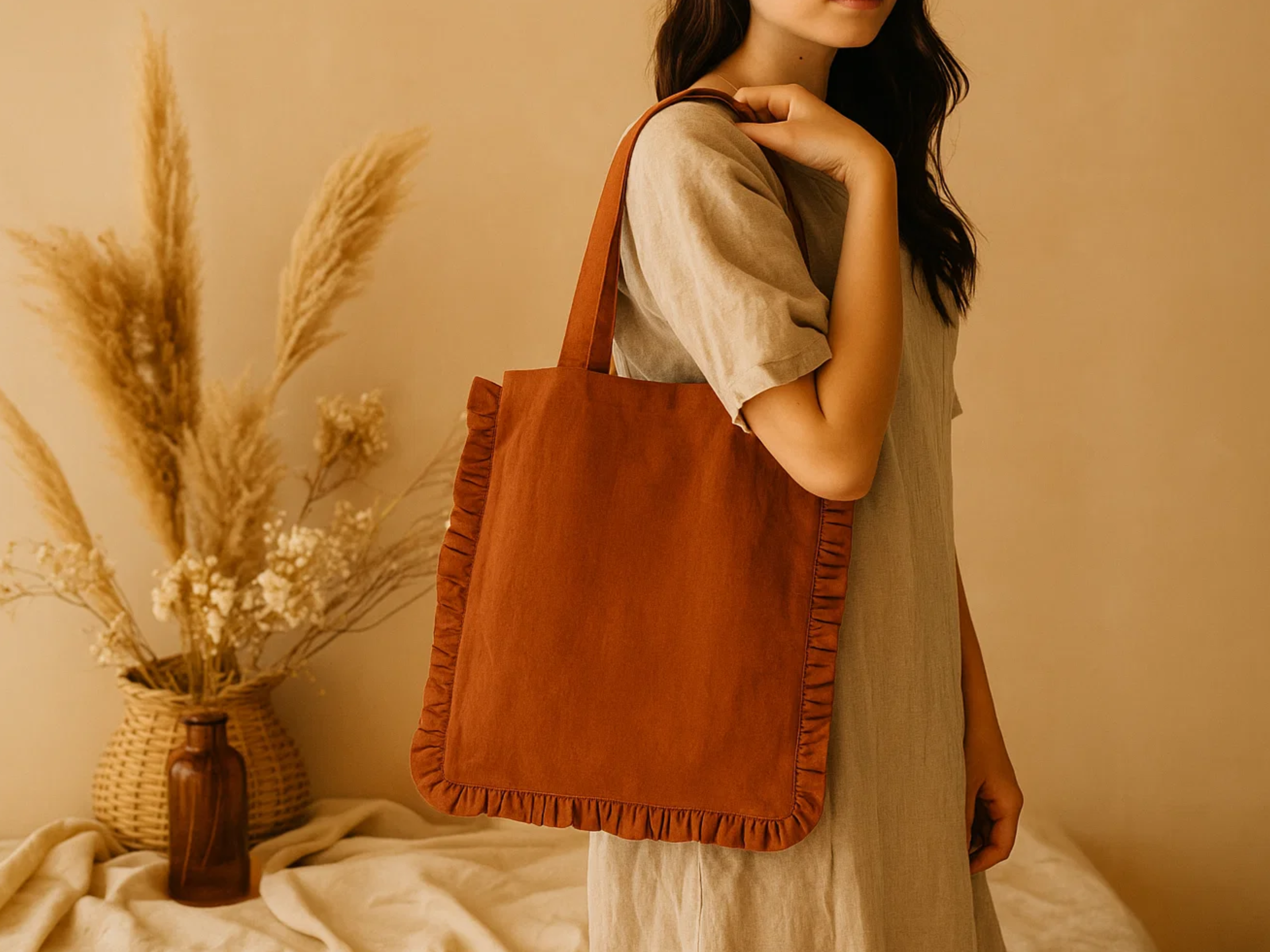 Canvas Ruffle Tote