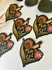 Take it Slow Snail, Floral Vinyl Sticker