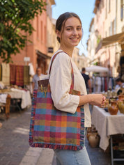 Madras Check Ruffle Tote Bag
