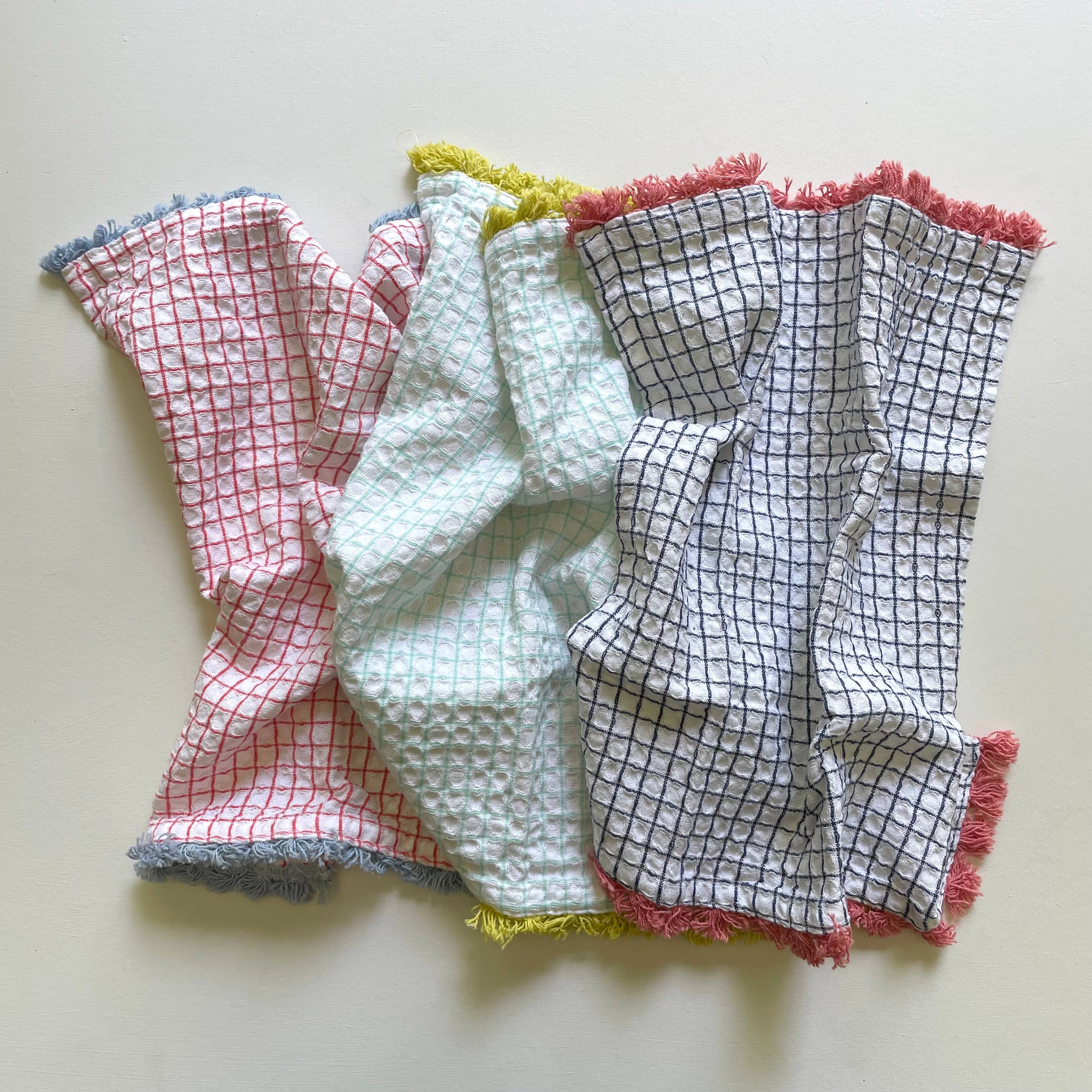 100% cotton waffle square bright fringe kitchen dishcloth