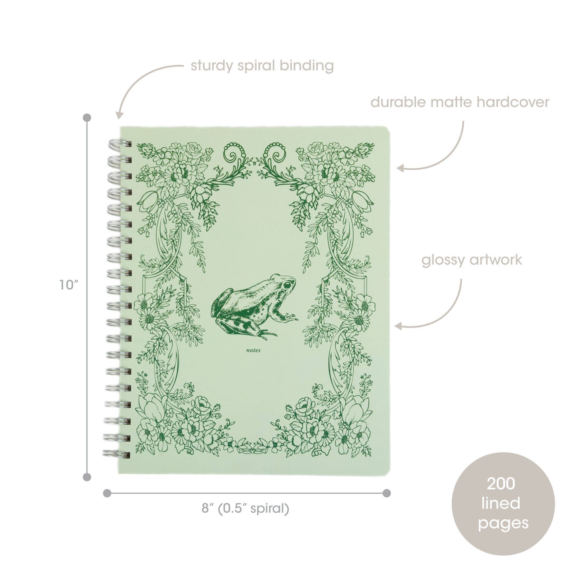 Frog Toile Spiral Notebook, 8x10 Stationary Journal