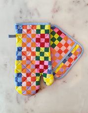 Cotton Oven Mitt + Pot Holder Set | Rainbow Check
