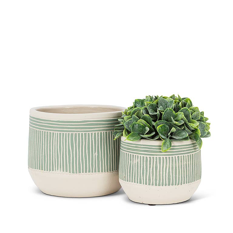 Green Large Etched Planter-6.5"D