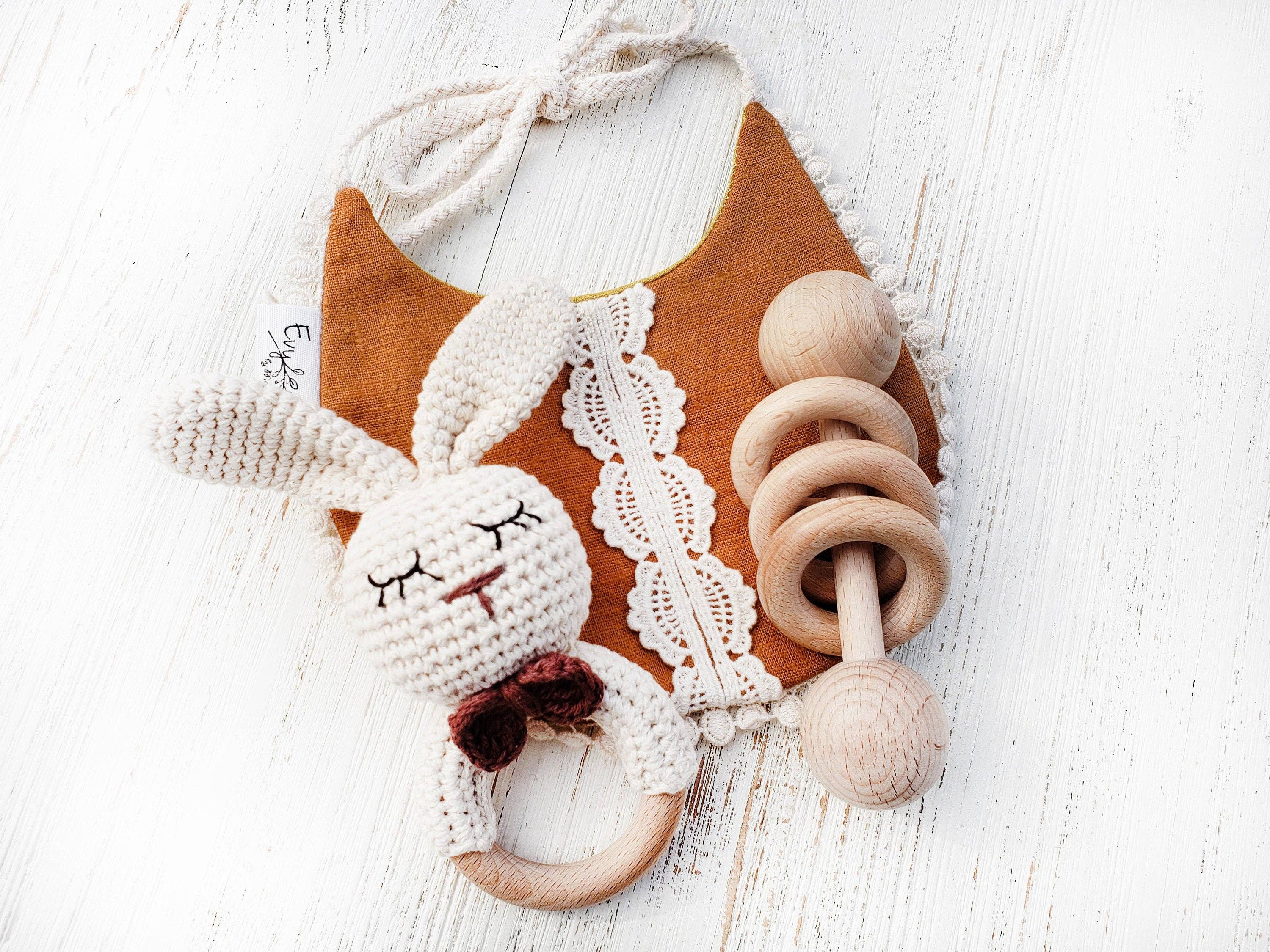 Natural Cotton Crochet Bunny Rattle
