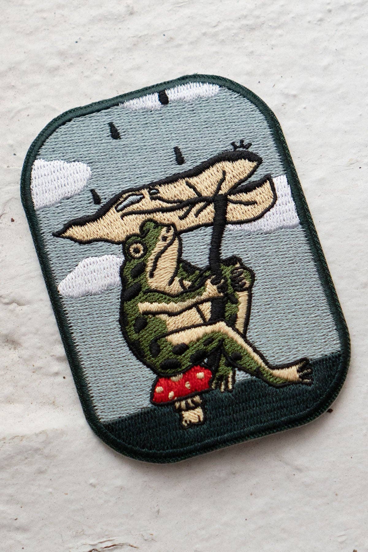 Stay Home Club Leaf Umbrella Frog Sticky Patch | Embroidered Sticker Patch
