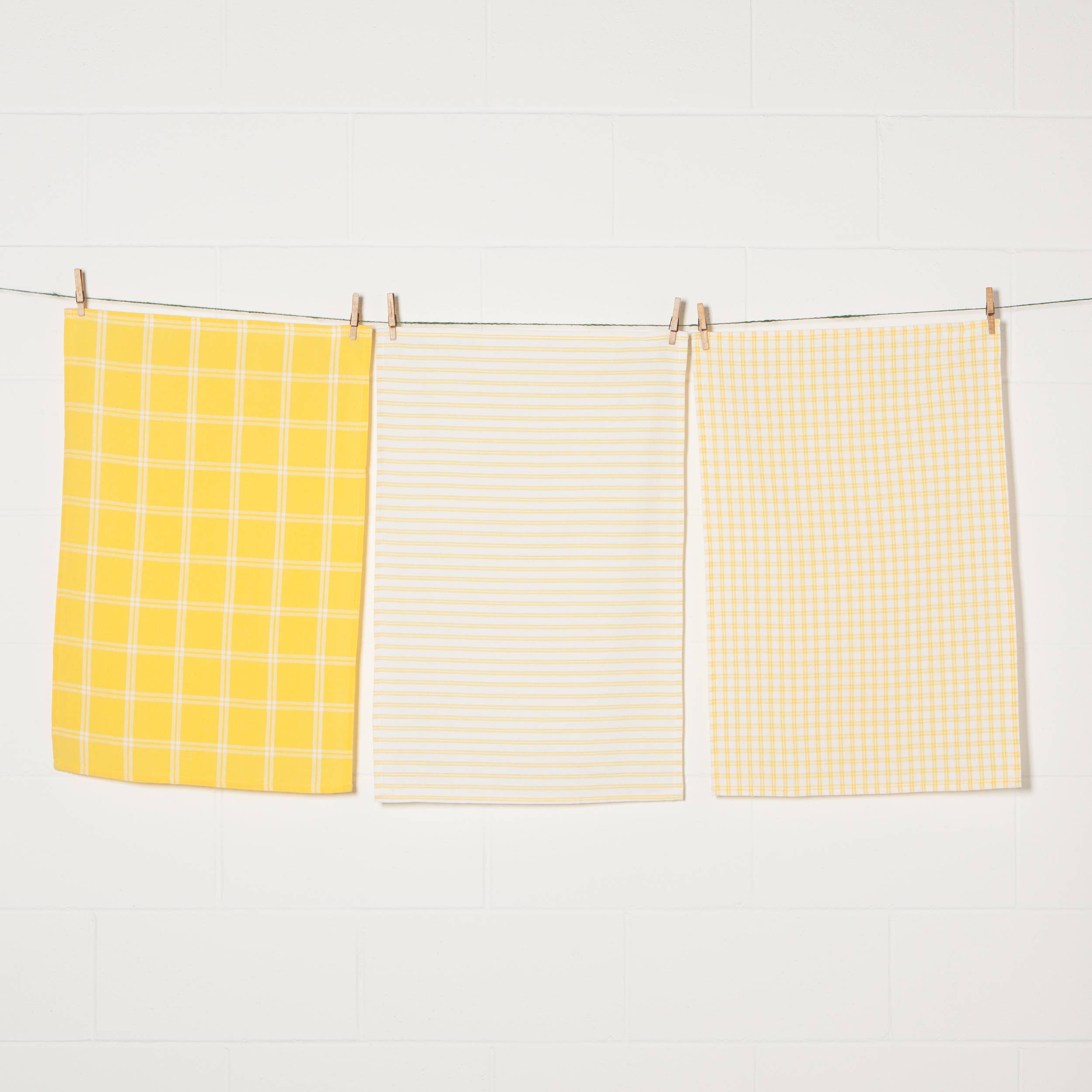 Tic Tac Toe Lemon Yellow Dishtowels Set of 3