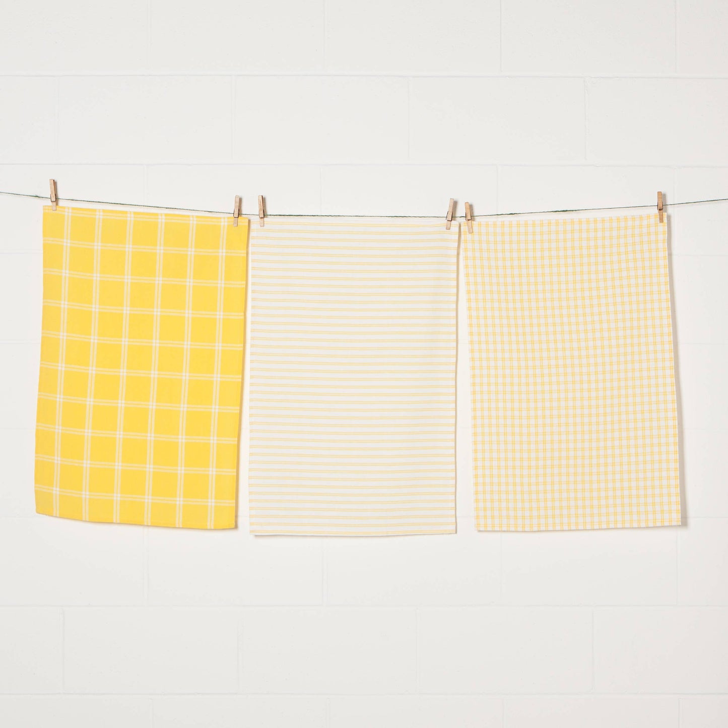 Tic Tac Toe Lemon Yellow Dishtowels Set of 3