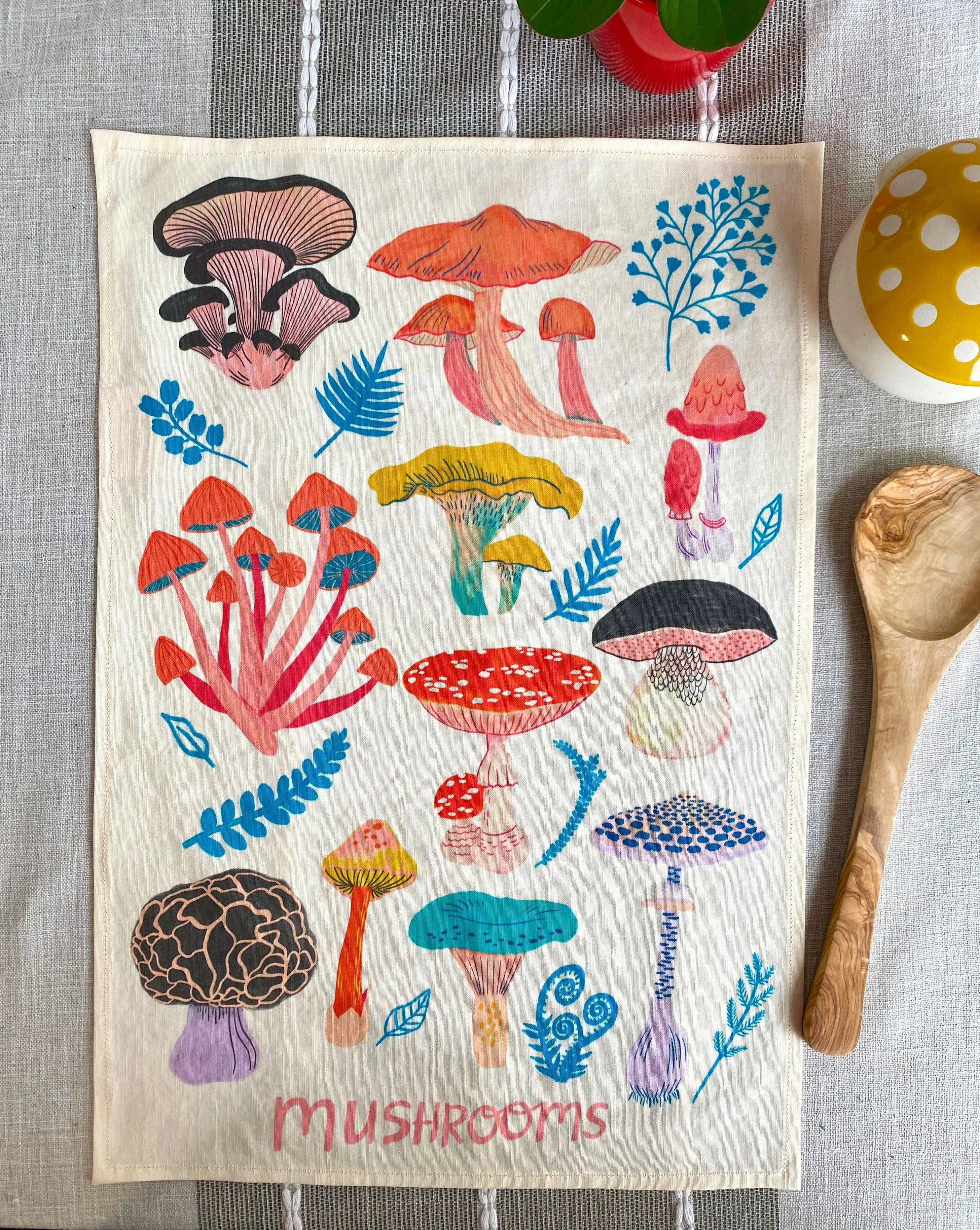Mushroom Linen Cotton Handmade Tea Towel