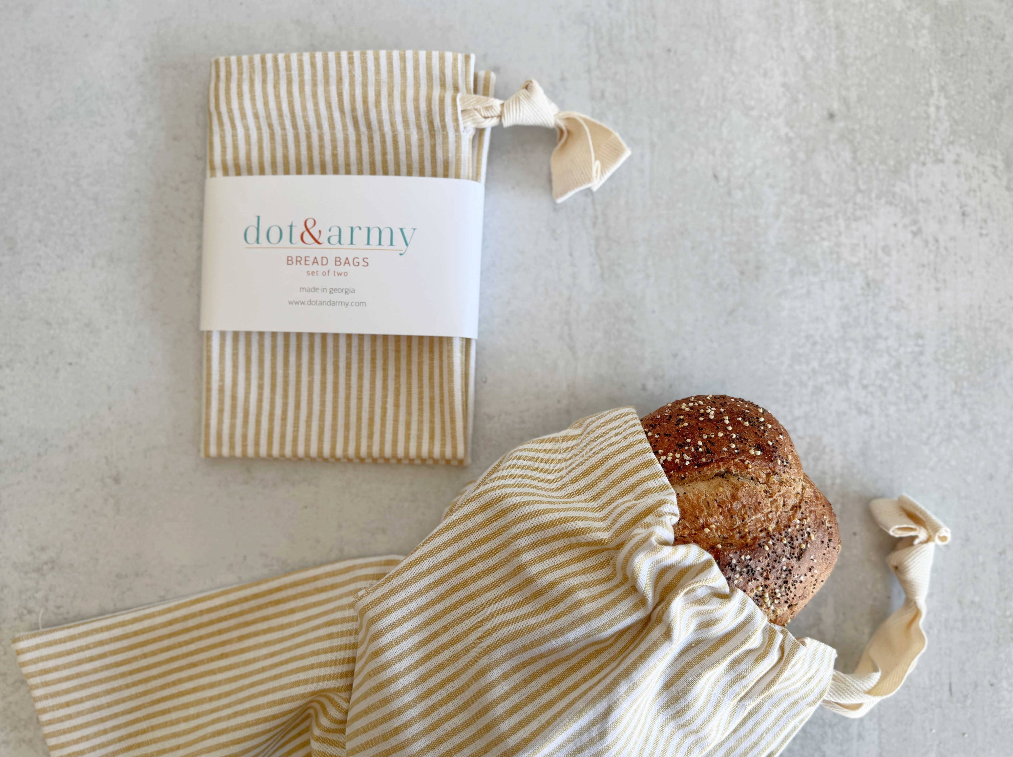 Honey Stripe Linen Bread Bags, set of two