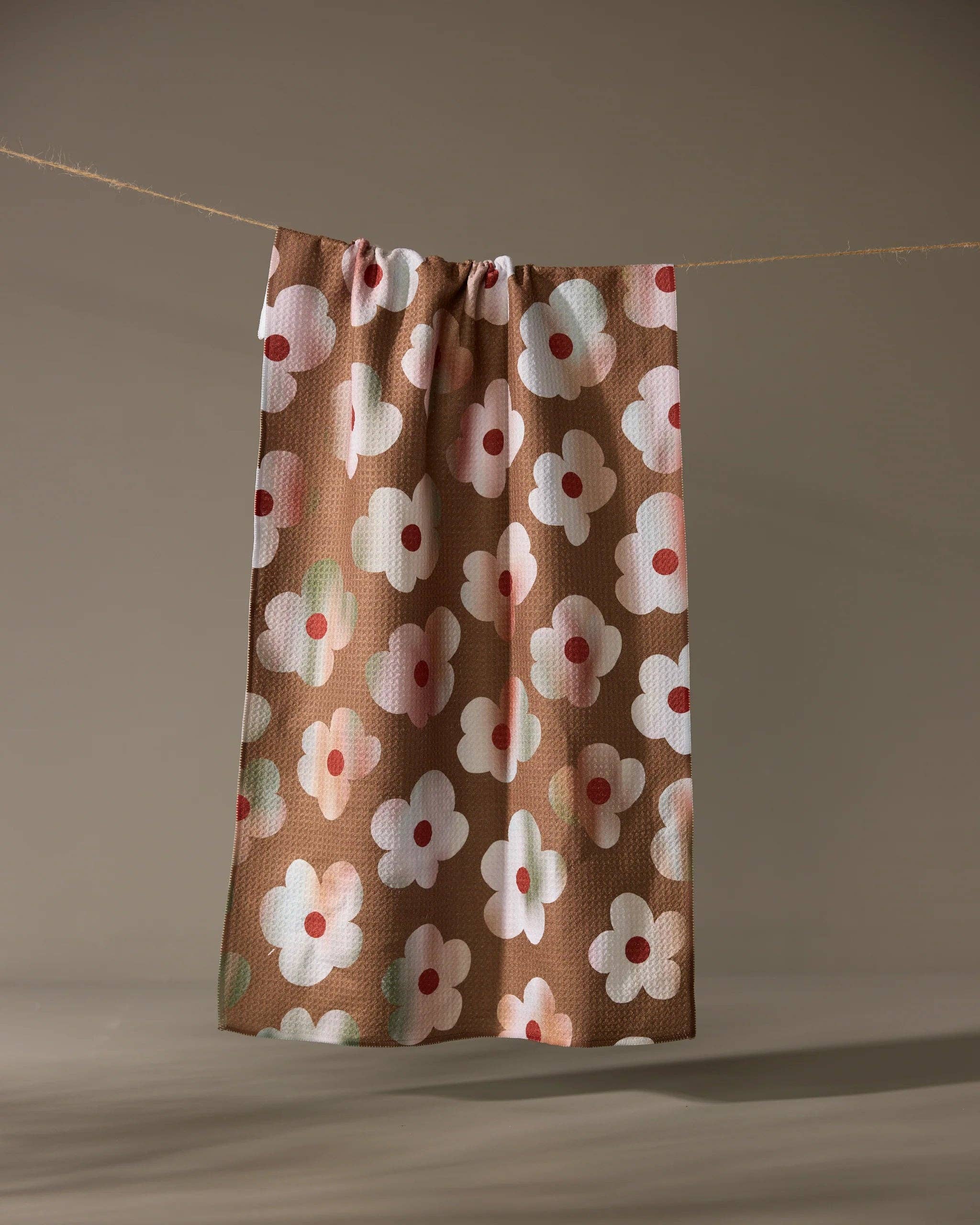 Geometry Brushed Bouquet Brown Tea Towel