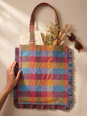 Madras Check Ruffle Tote Bag