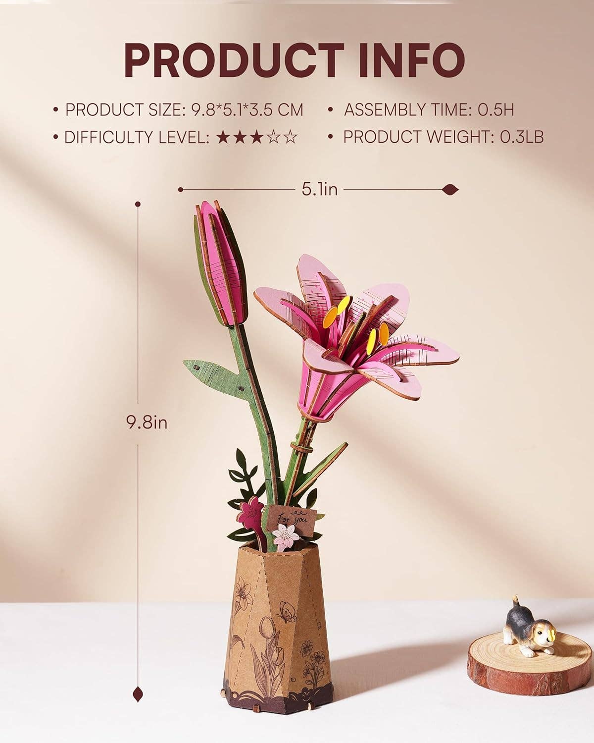 Pink Lily DIY Wooden Flower Bouquet 3D
