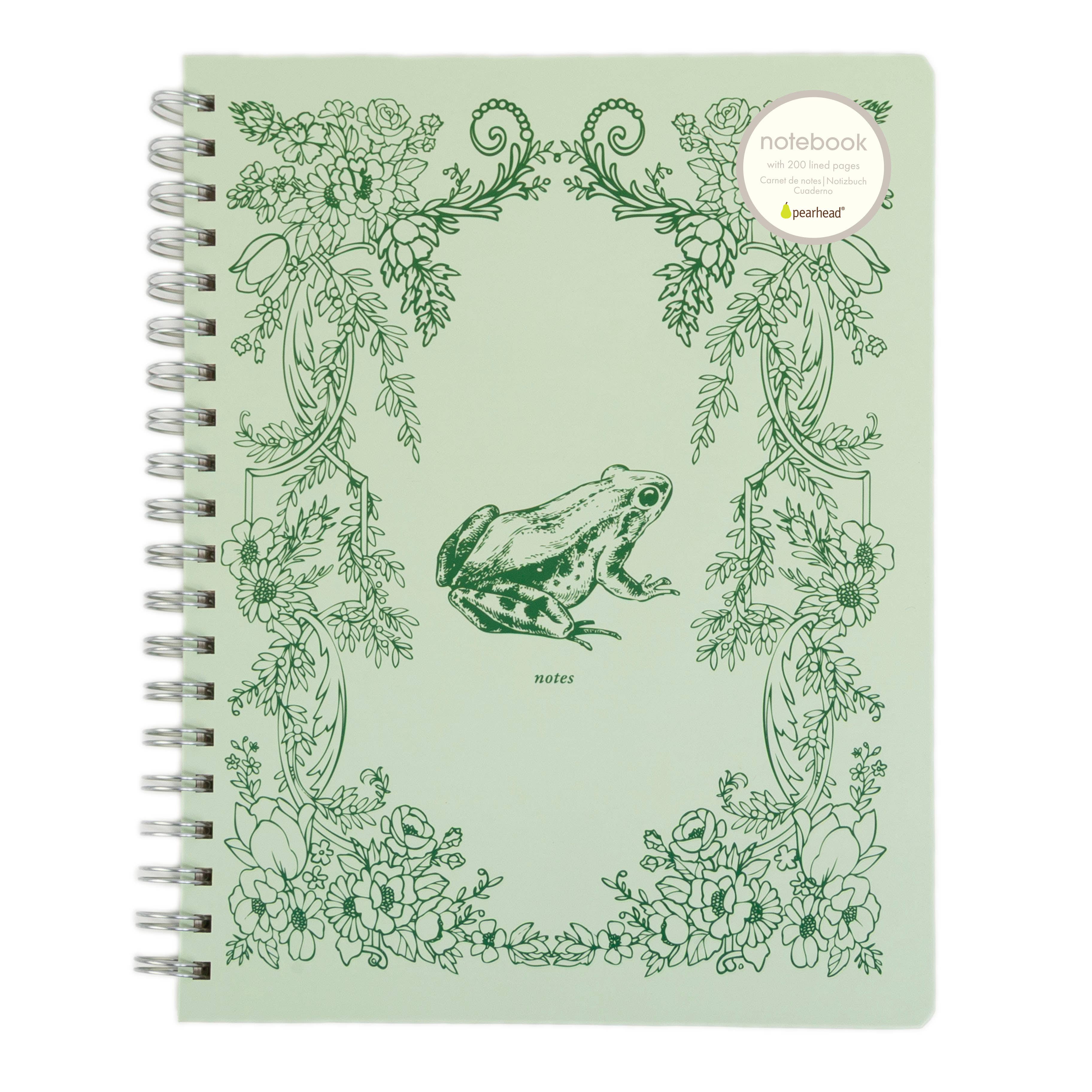 Frog Toile Spiral Notebook, 8x10 Stationary Journal