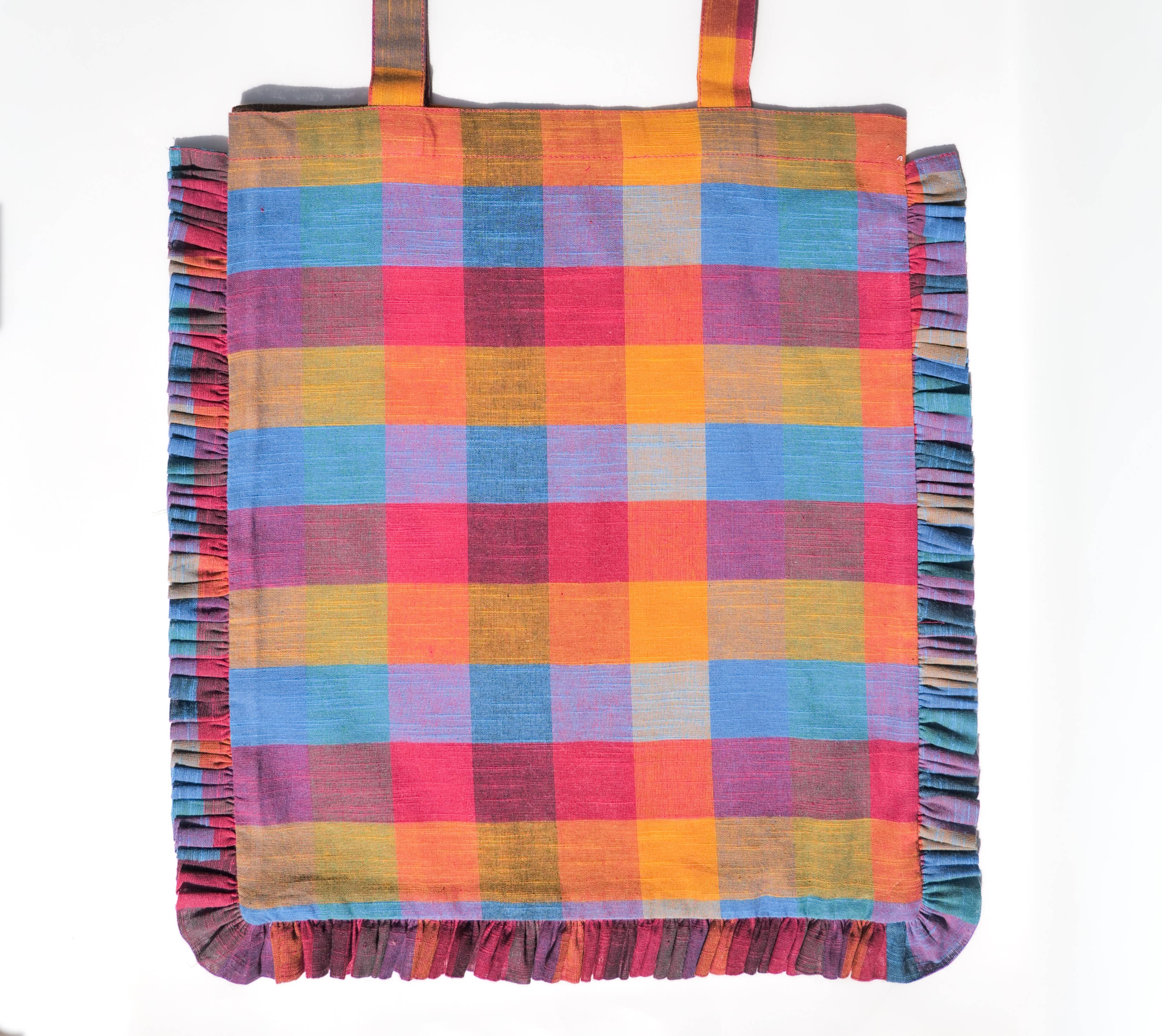 Madras Check Ruffle Tote Bag