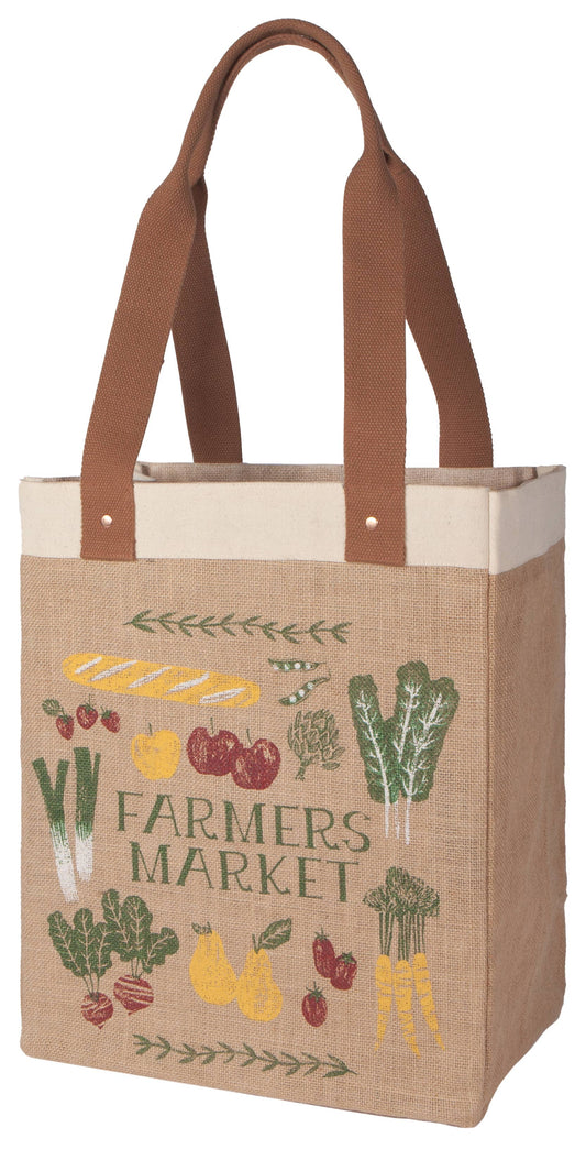 Farmers Market Large Burlap Shopping Bag