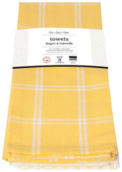 Tic Tac Toe Lemon Yellow Dishtowels Set of 3