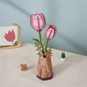 3D Wooden Flower Puzzle: Pink Tulip