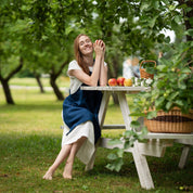 Linen Cross-Back Apron / Storm Blue- S/M