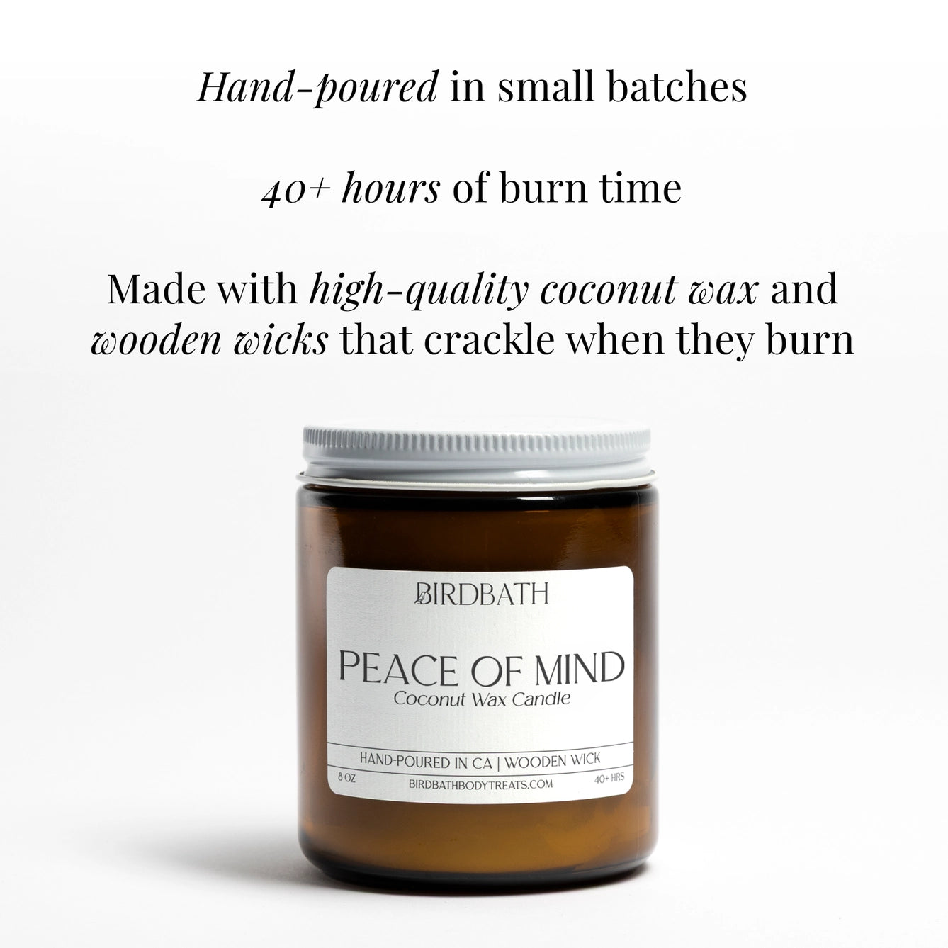 Peace of Mind Coconut Wax Candle with Wooden Wick - 8 oz