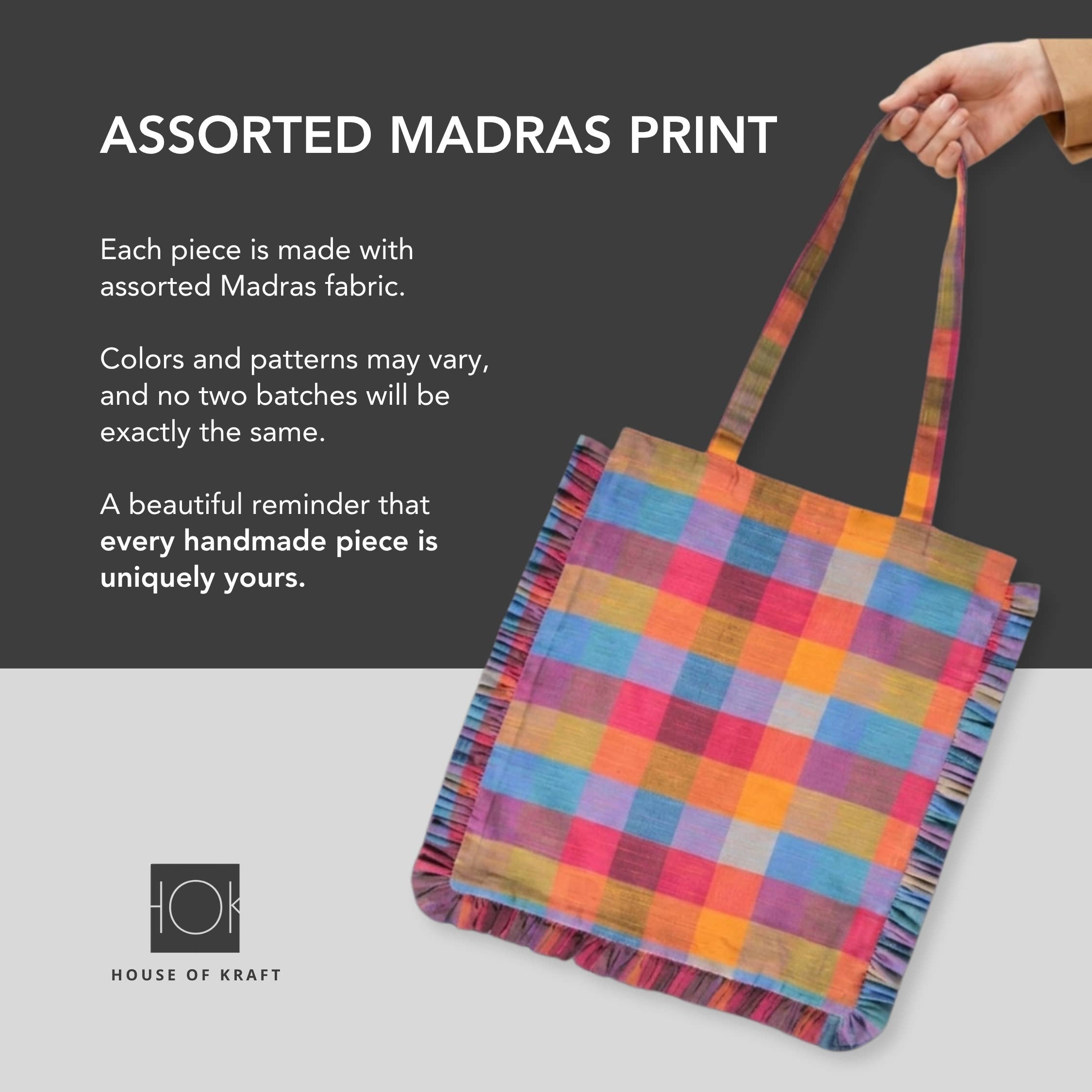 Madras Check Ruffle Tote Bag