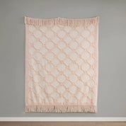 Fringed Tufted Throw Blanket, Moroccan Geometric, Pink
