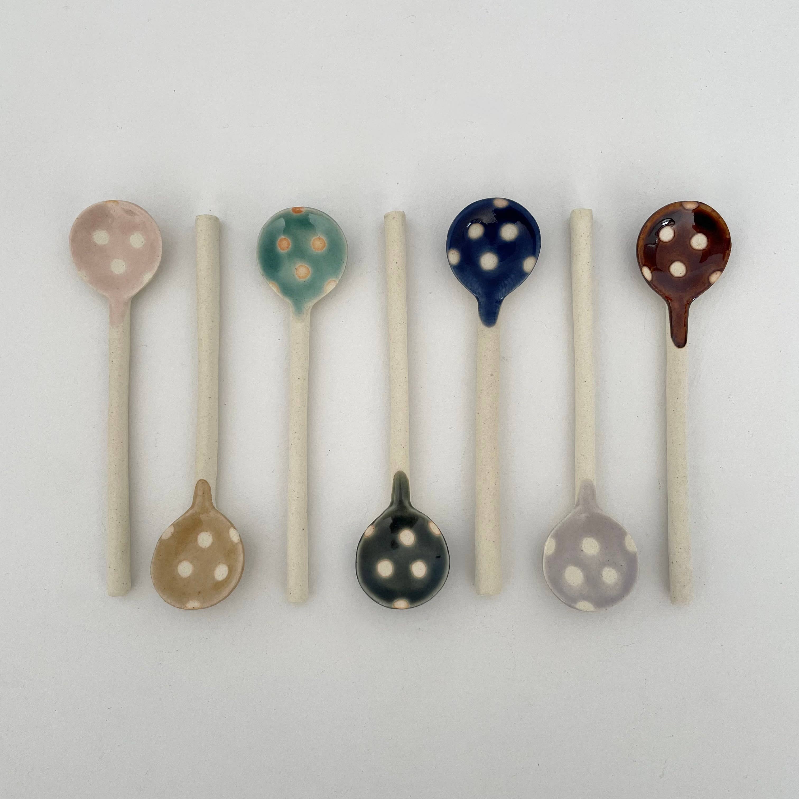 Polka dot small handmade Japanese pottery coffee tea spoon
