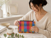 Assorted Madras Check Print Canvas Pouch