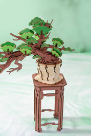 Modern Wooden Puzzle: Evergreen Pine Bonsai