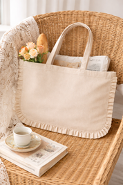 Canvas Ruffle Tote Bag: Natural