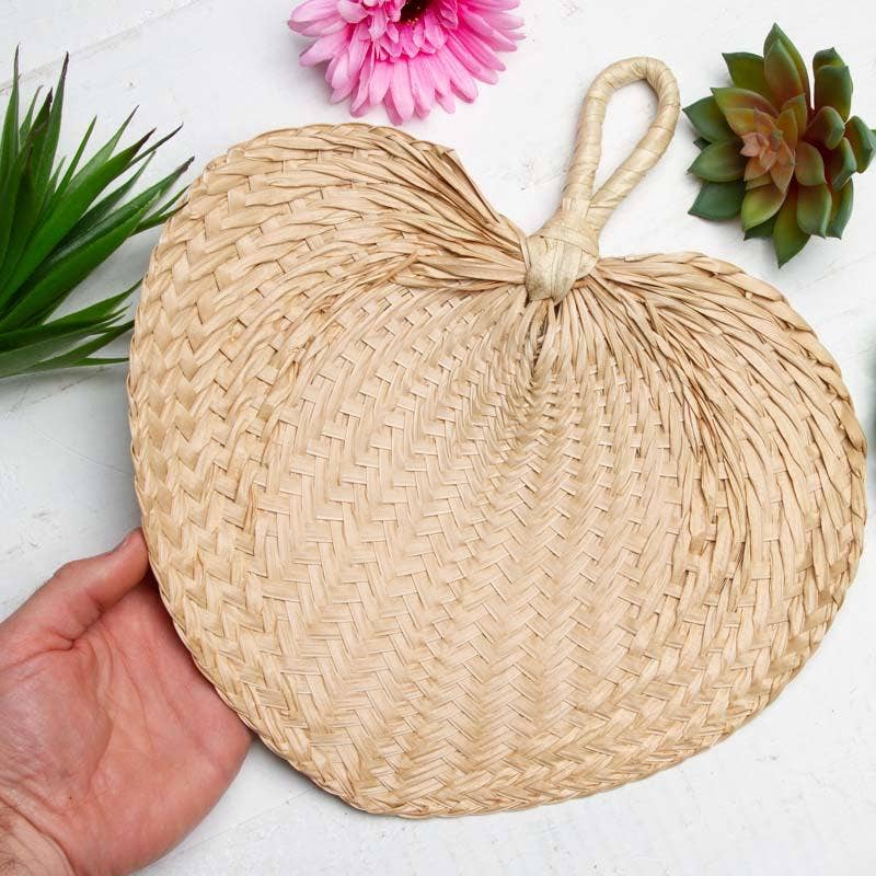 Natural Woven Raffia Palm Fan - 13" x 12"