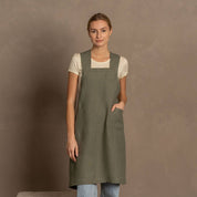 Linen Cross-Back Apron / Stone Green- S/M