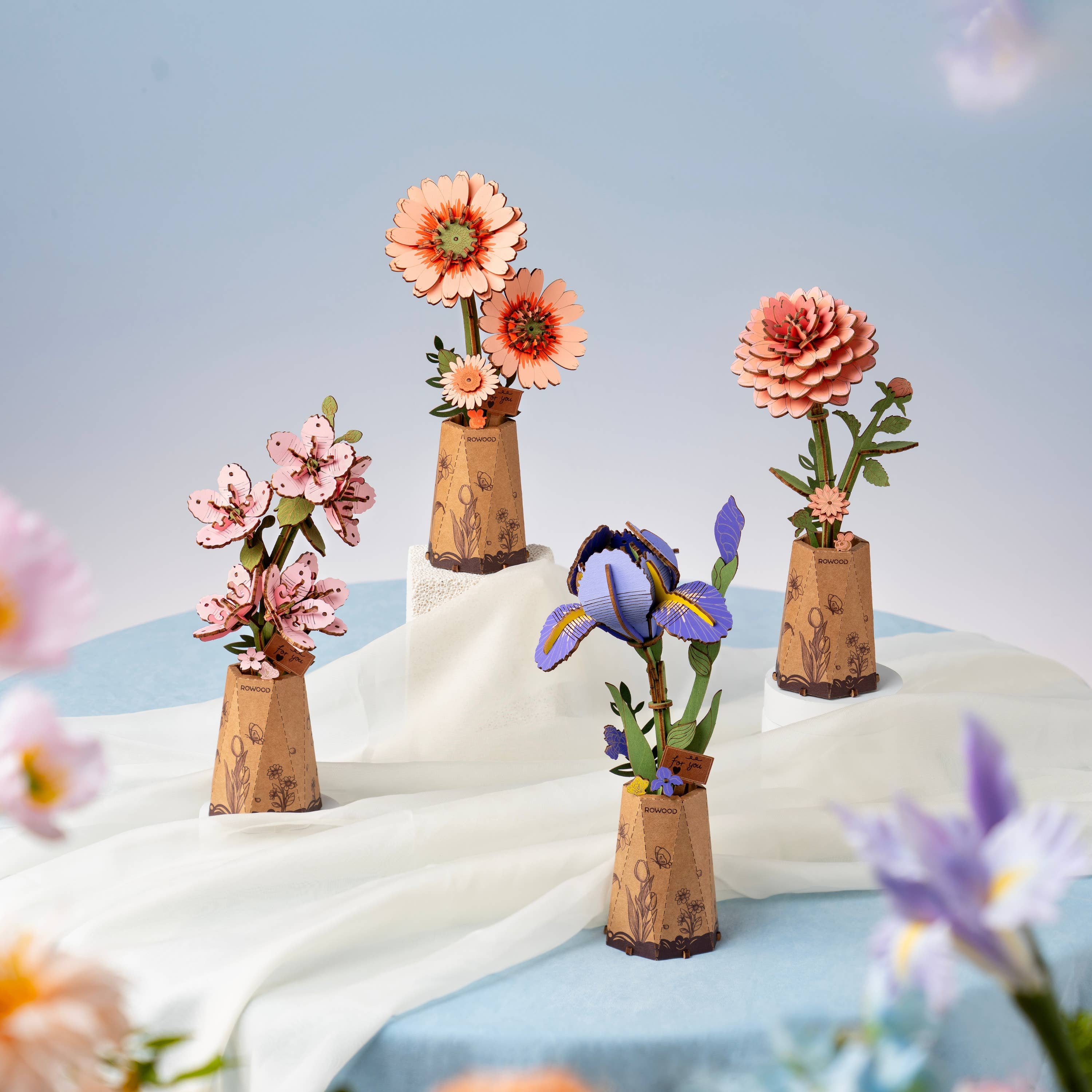3D Wooden Flower Puzzle: Pink Dahlia