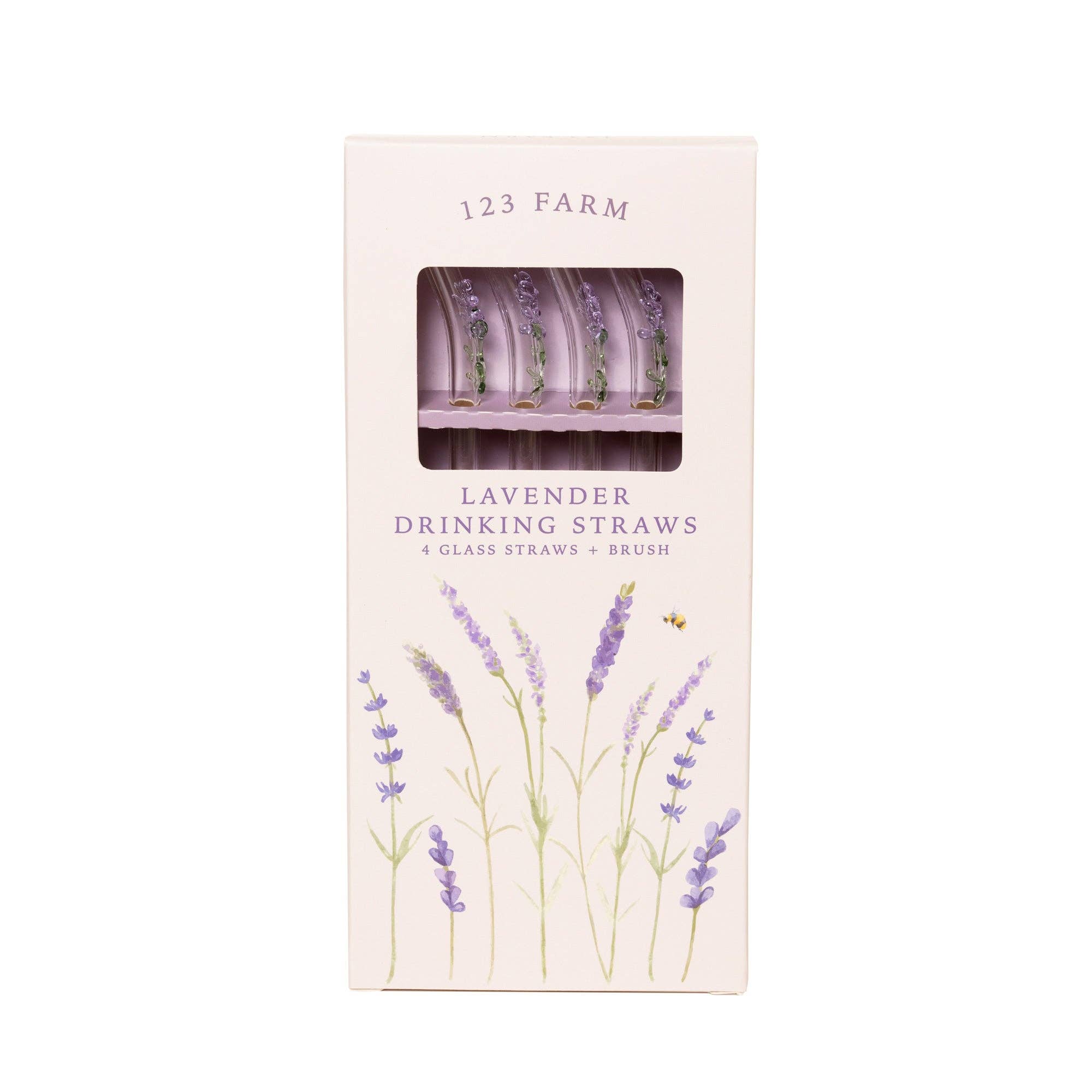 Lavender Drinking Straws – Glass with Lavender Sprigs 4-Pack