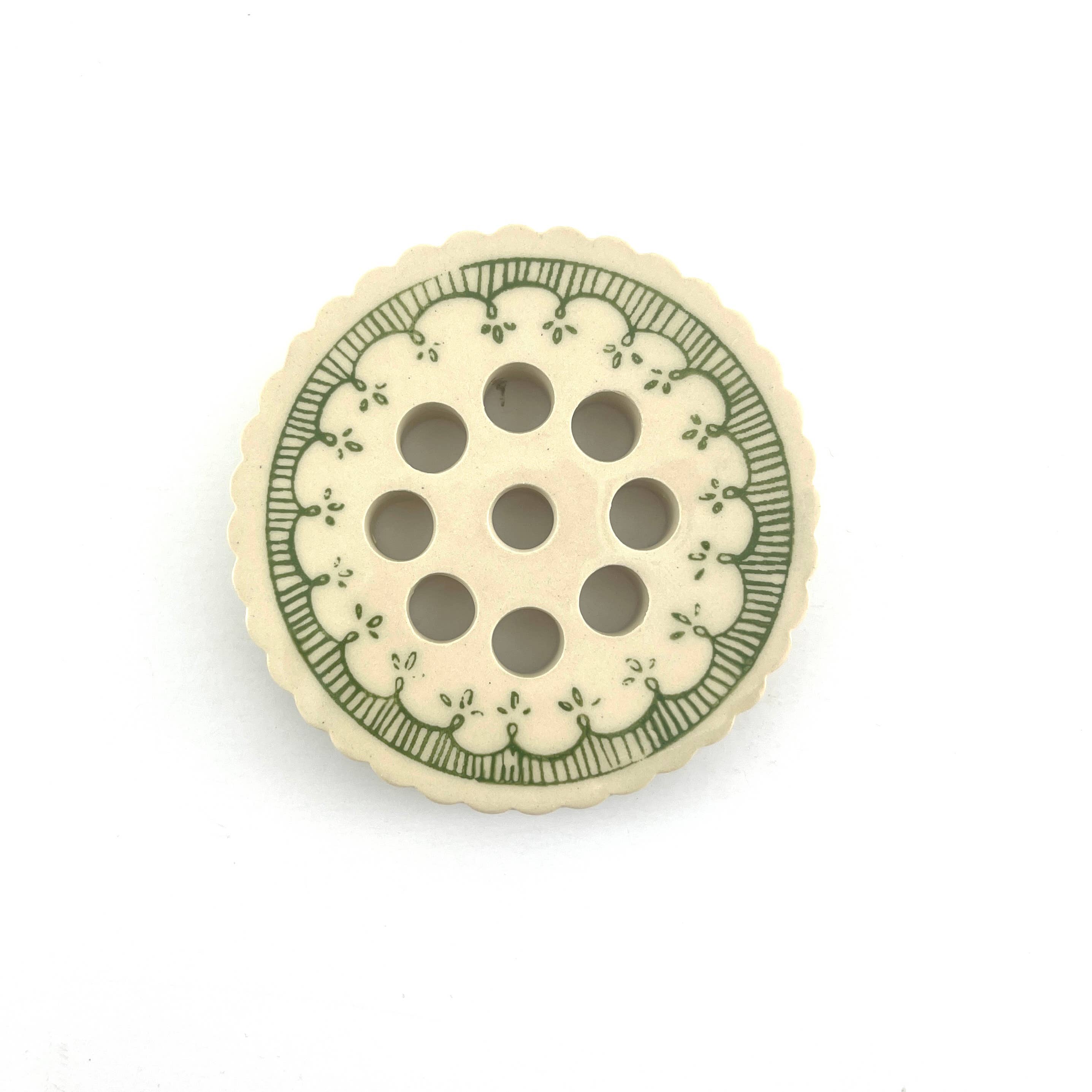 Magpie Mischief  Handmade Flower Frog- White and Green