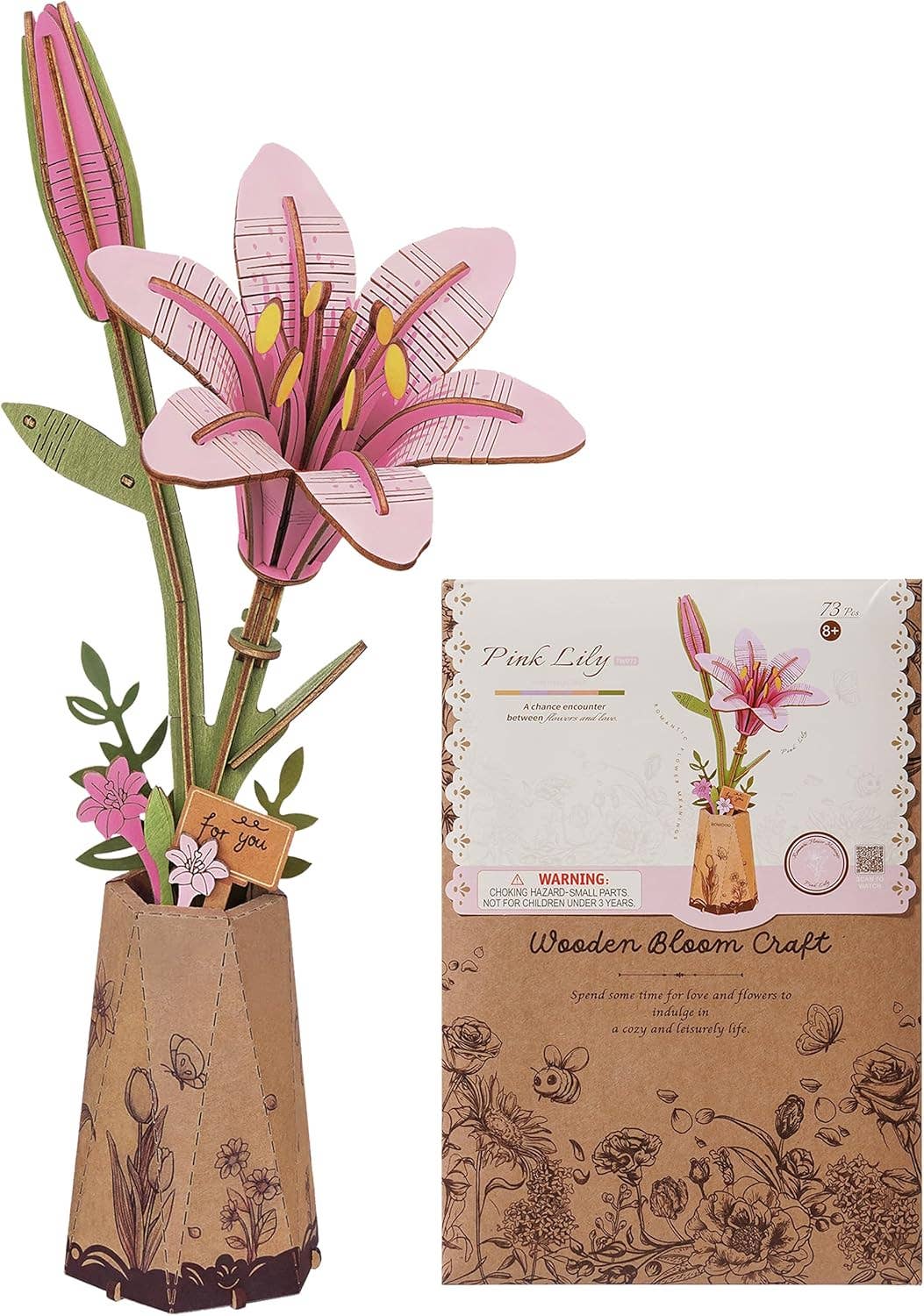 Pink Lily DIY Wooden Flower Bouquet 3D