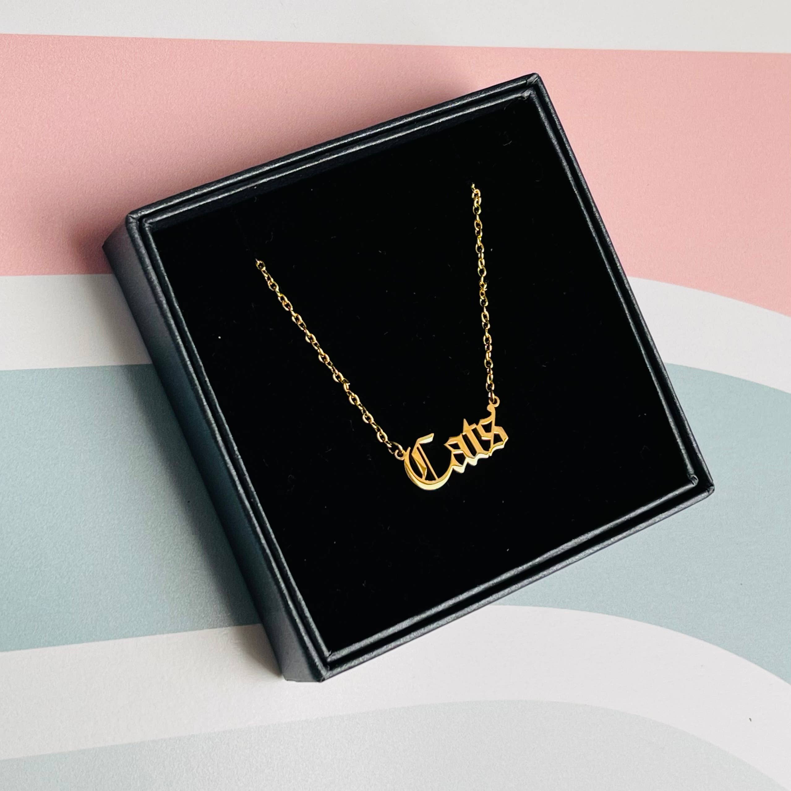 Cats word Necklace stainless steel gold animal lover