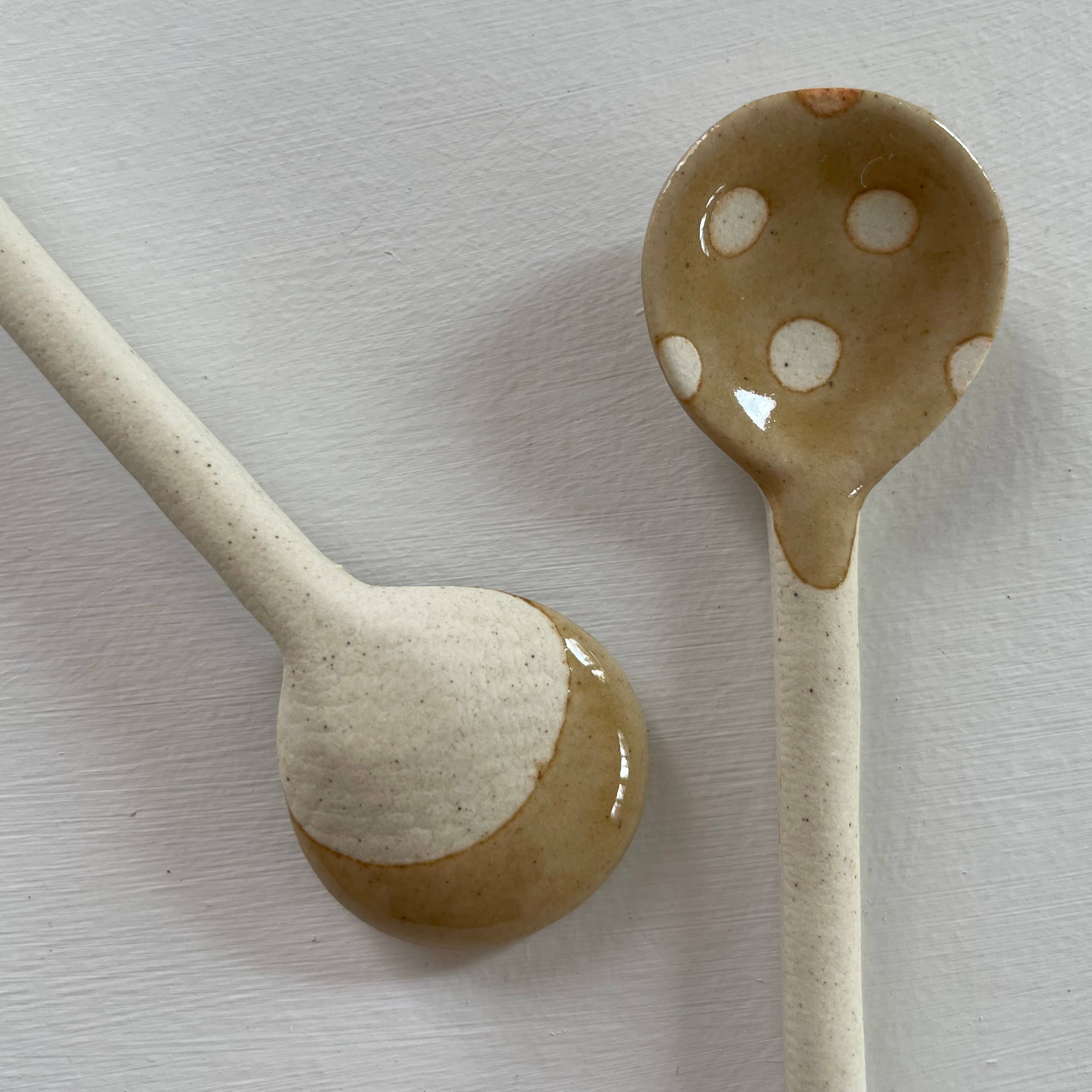 Polka dot small handmade Japanese pottery coffee tea spoon