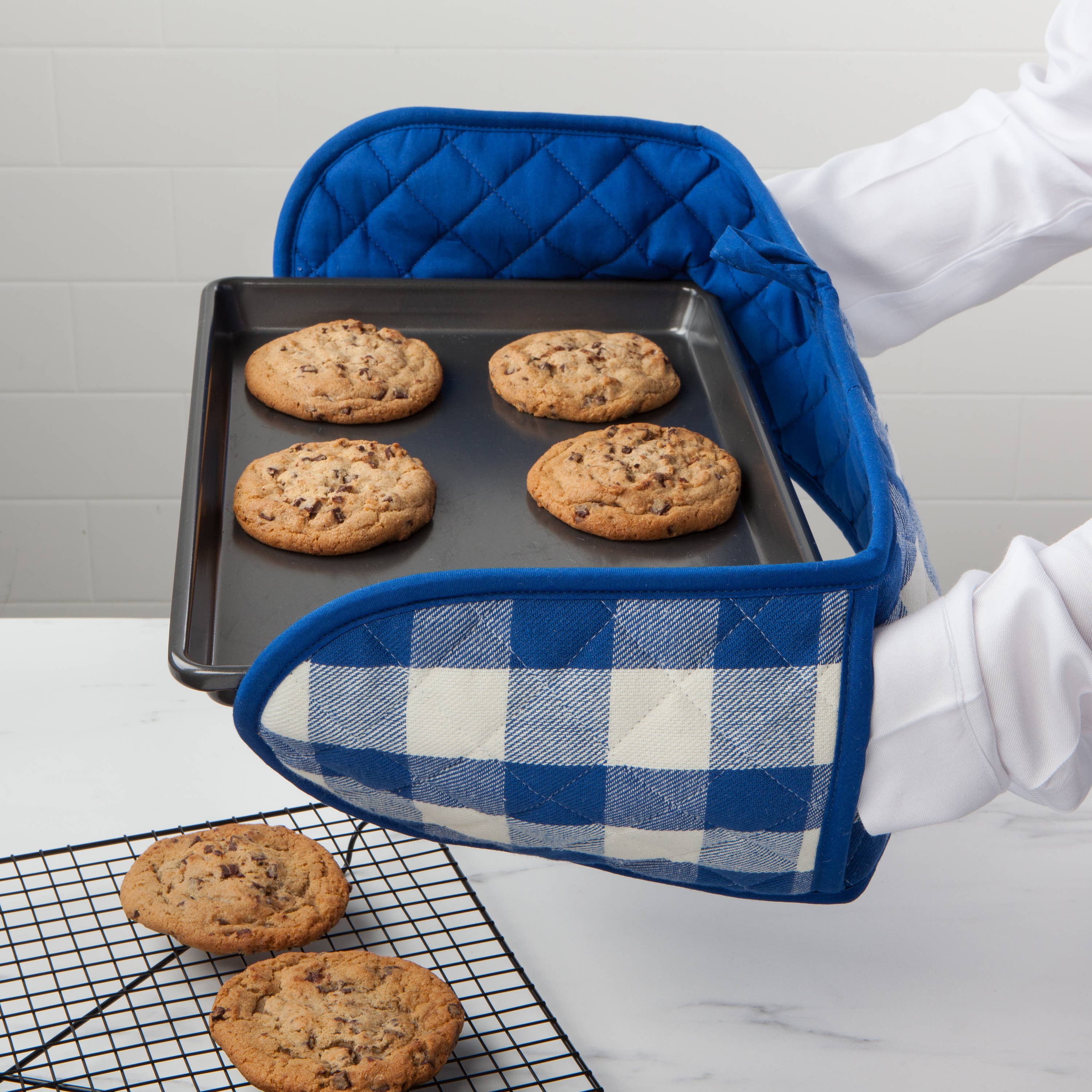 Royal Blue Check Double Oven Mitt