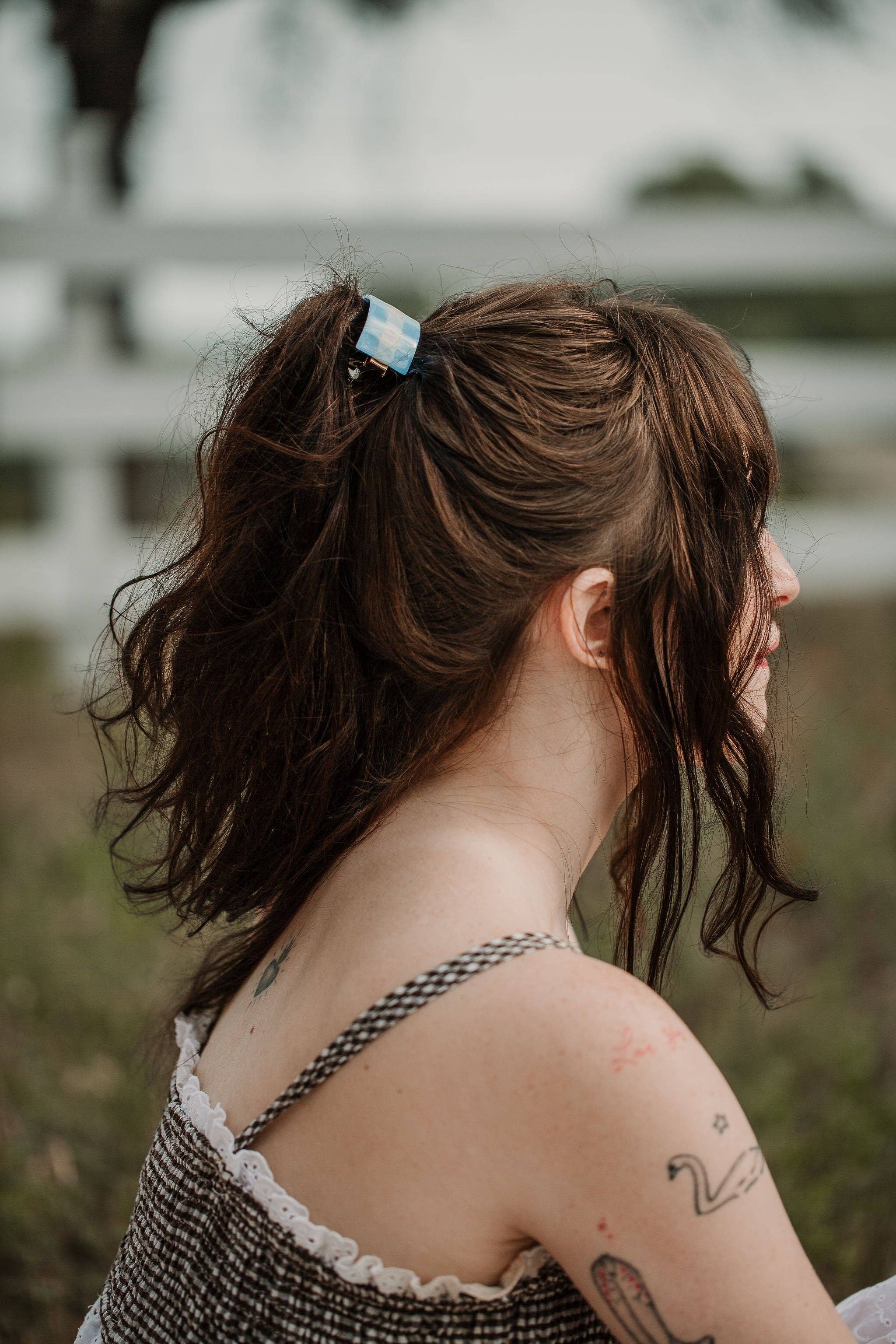 Gingham Ponytail Clip