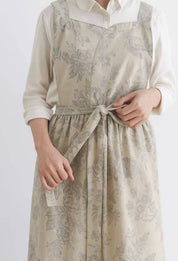 Linen Floral Apron- Light Grey