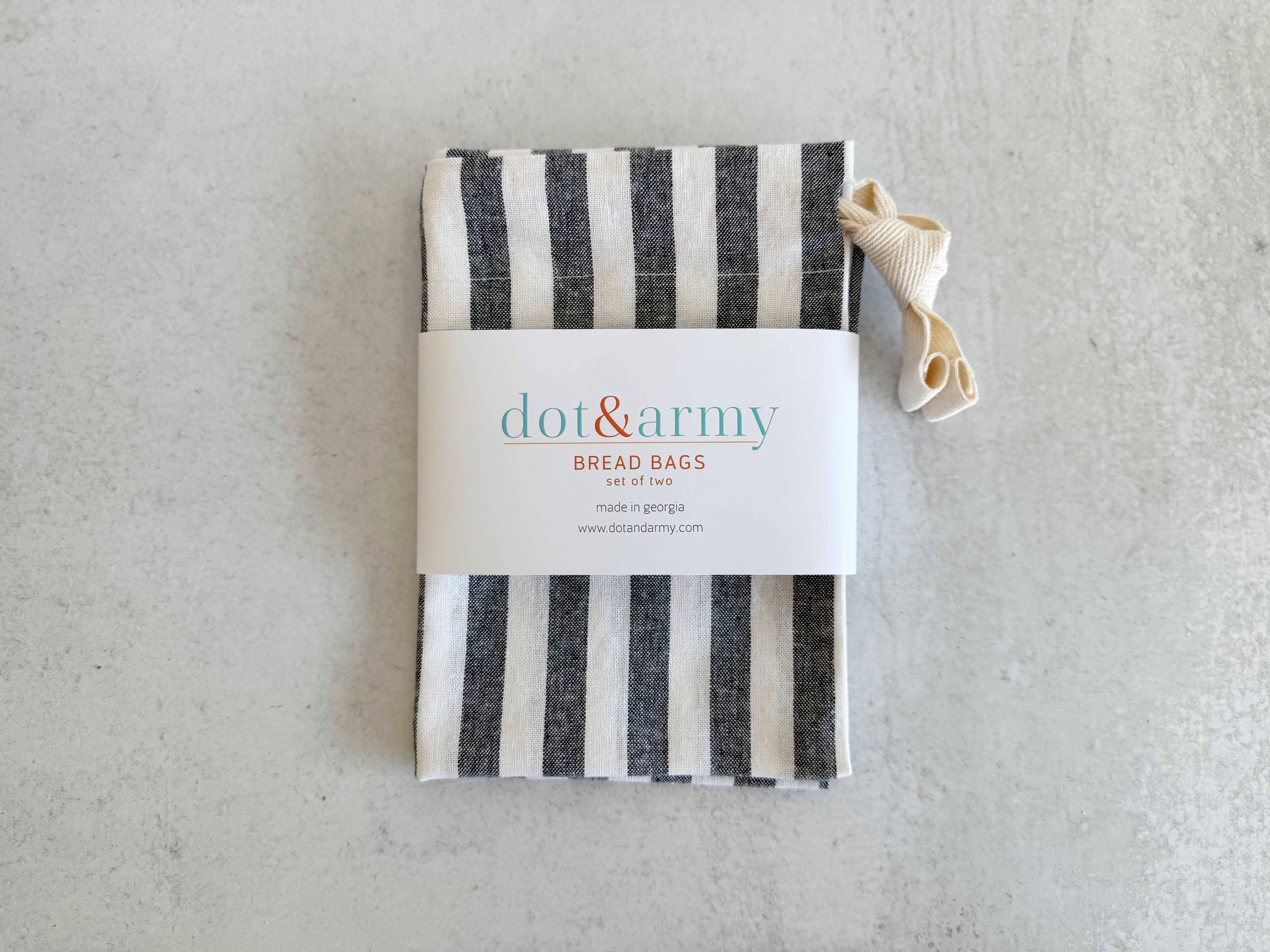 Black Stripe Linen Bread Bags, set of two