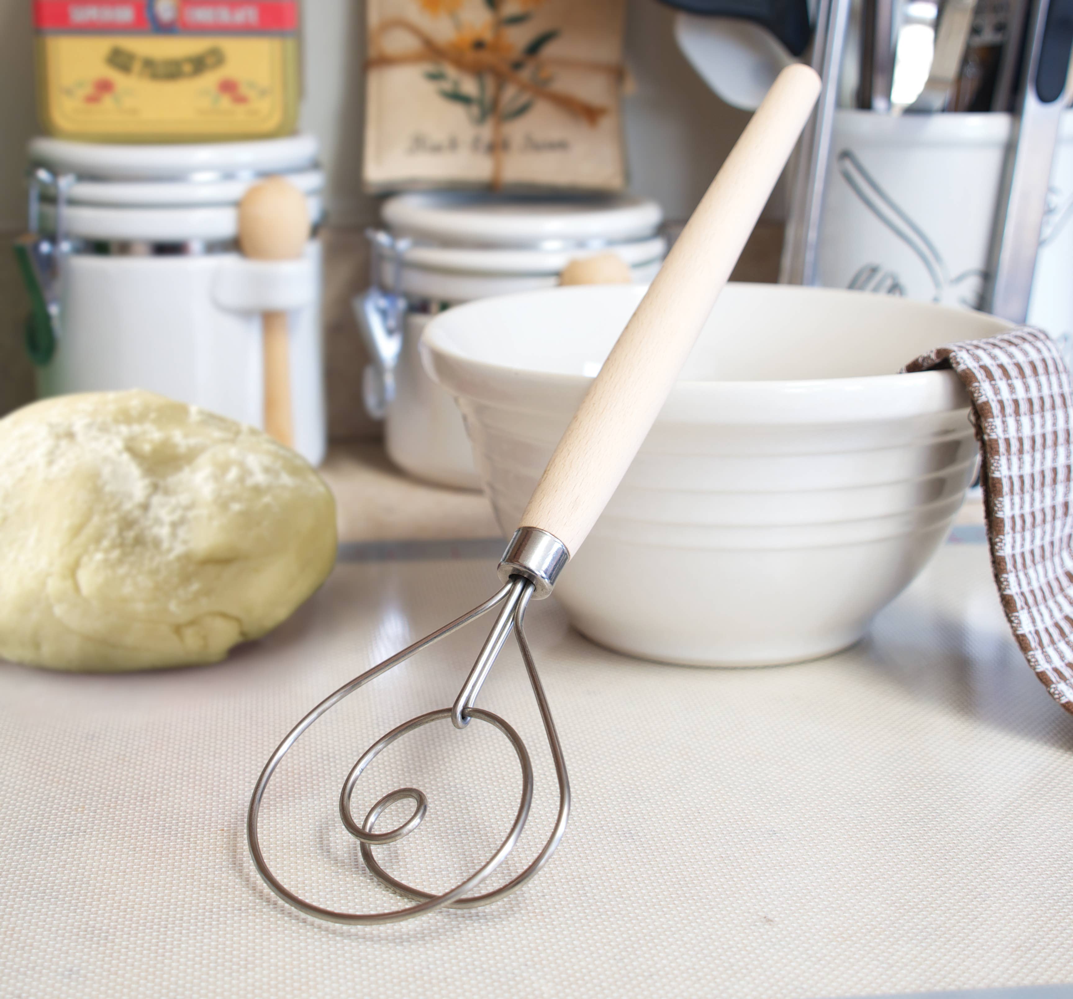 Fox Run Danish Dough Whisk- Stainless Steel and Wood, 12"