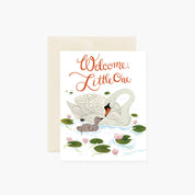 WELCOME LITTLE ONE Swans Greeting Card