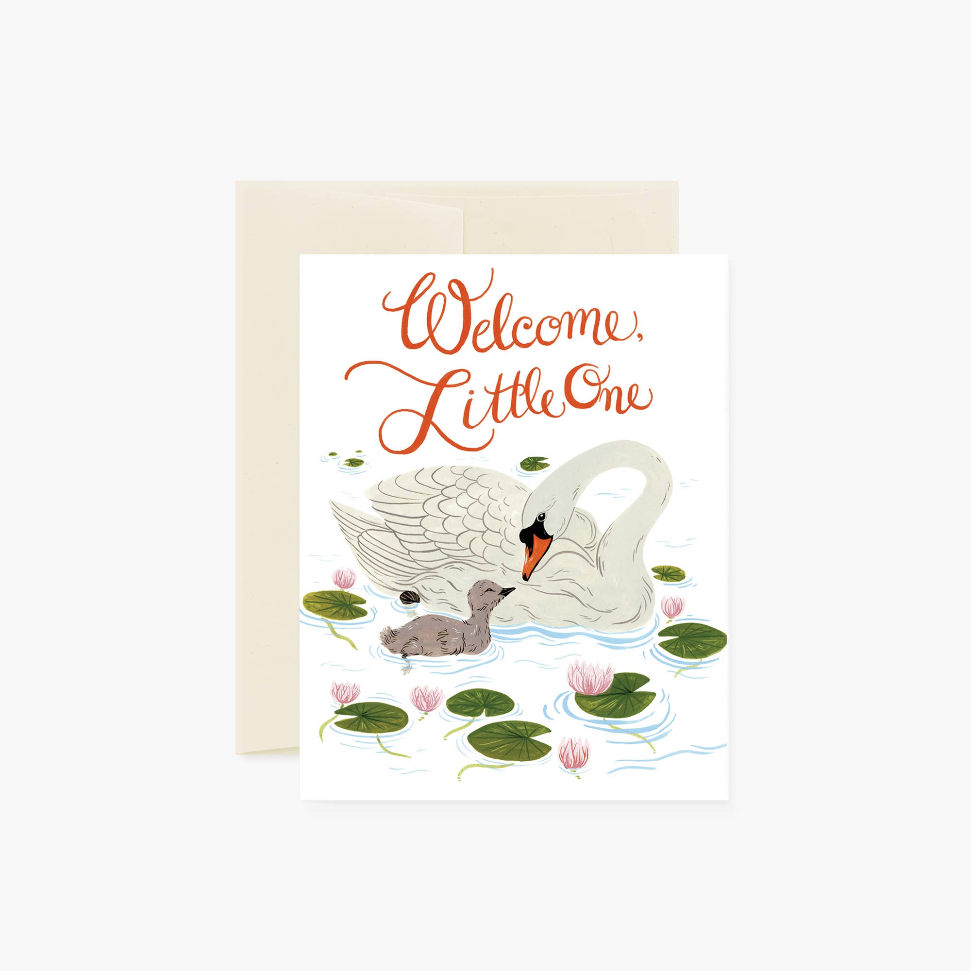 WELCOME LITTLE ONE Swans Greeting Card