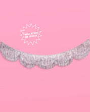 Silver Iridescent Scalloped Fringe Banner | 6 ft party decor