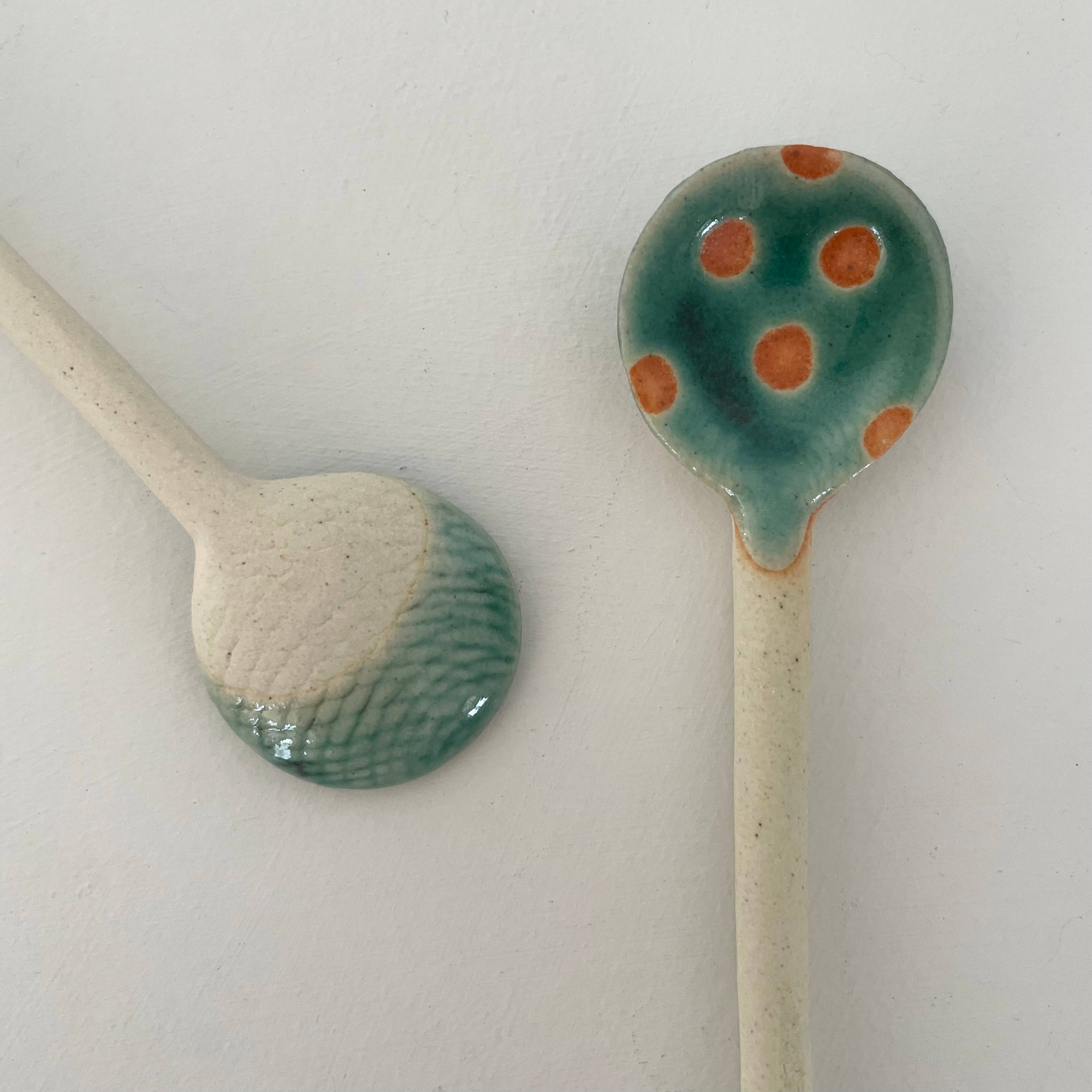 Polka dot small handmade Japanese pottery coffee tea spoon