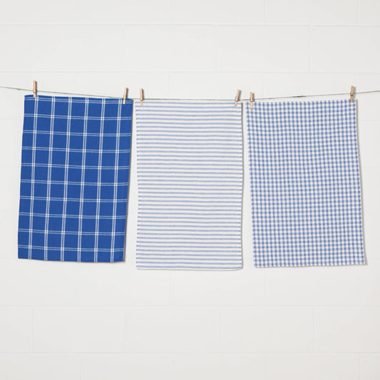 Tic Tac Toe Royal Blue Dishtowels Set of 3