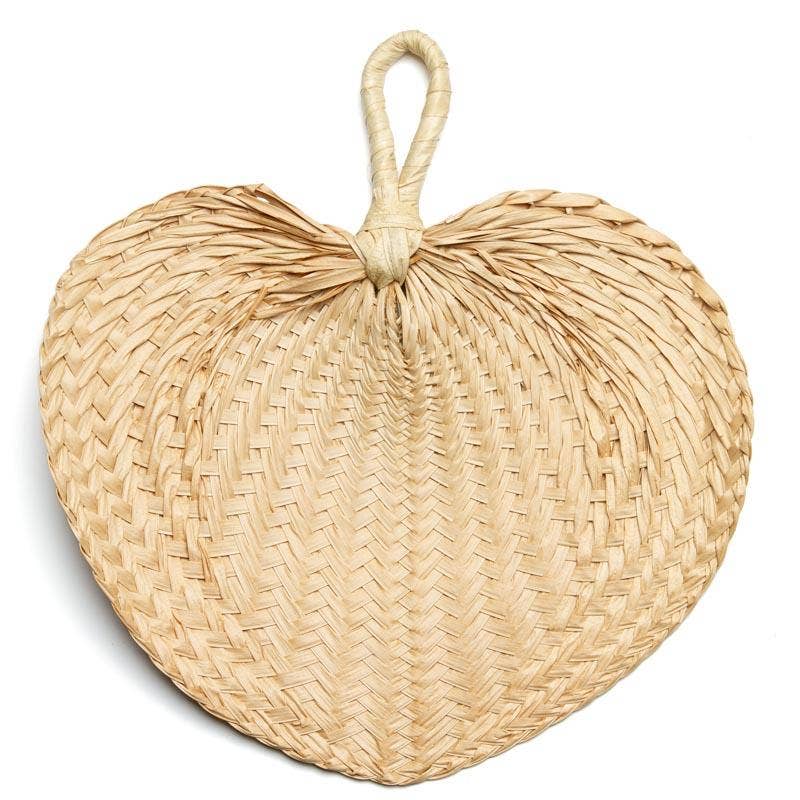 Natural Woven Raffia Palm Fan - 13" x 12"