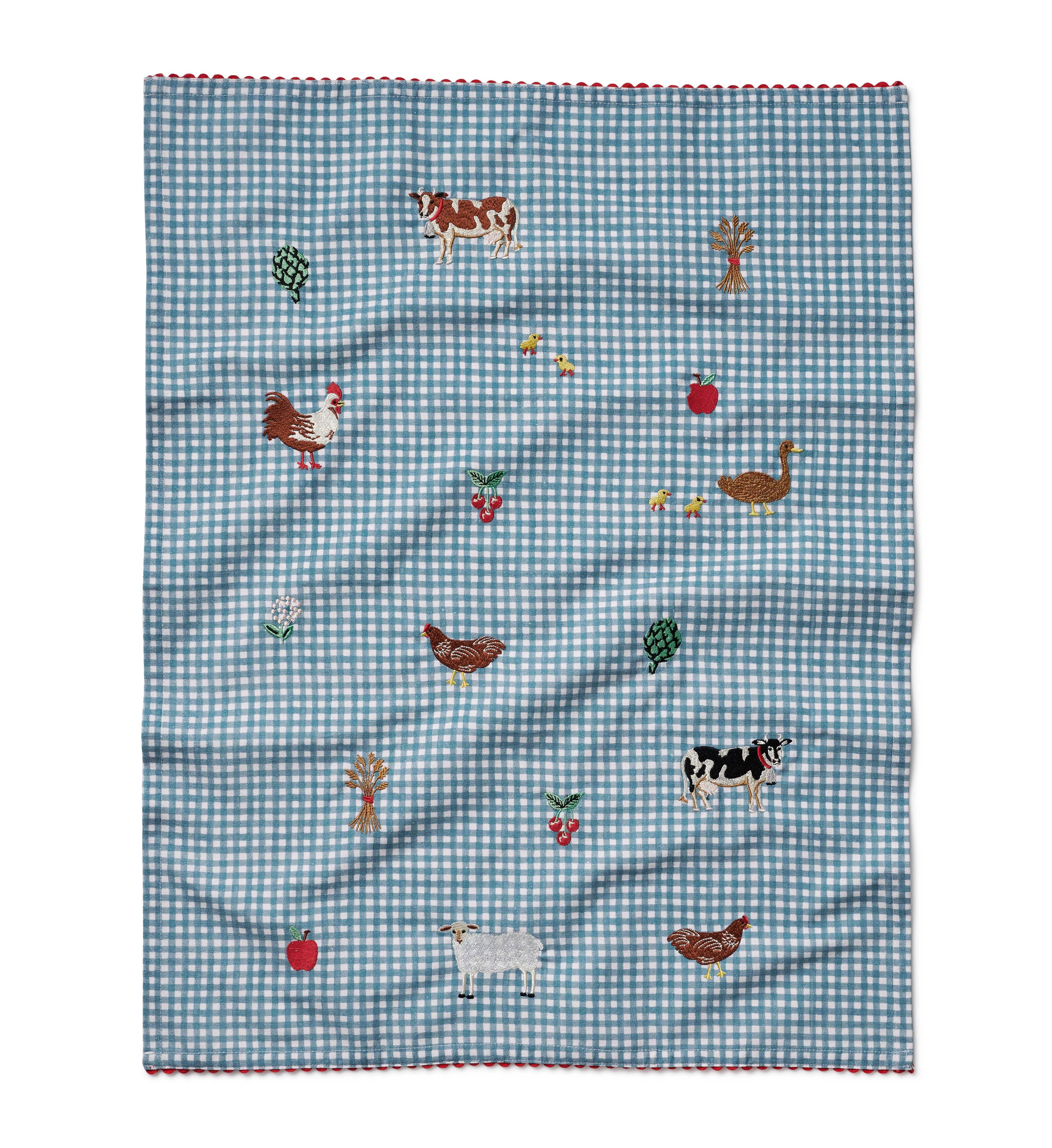 Rifle Paper Co. Country Farm Gingham Embroidered Tea Towel