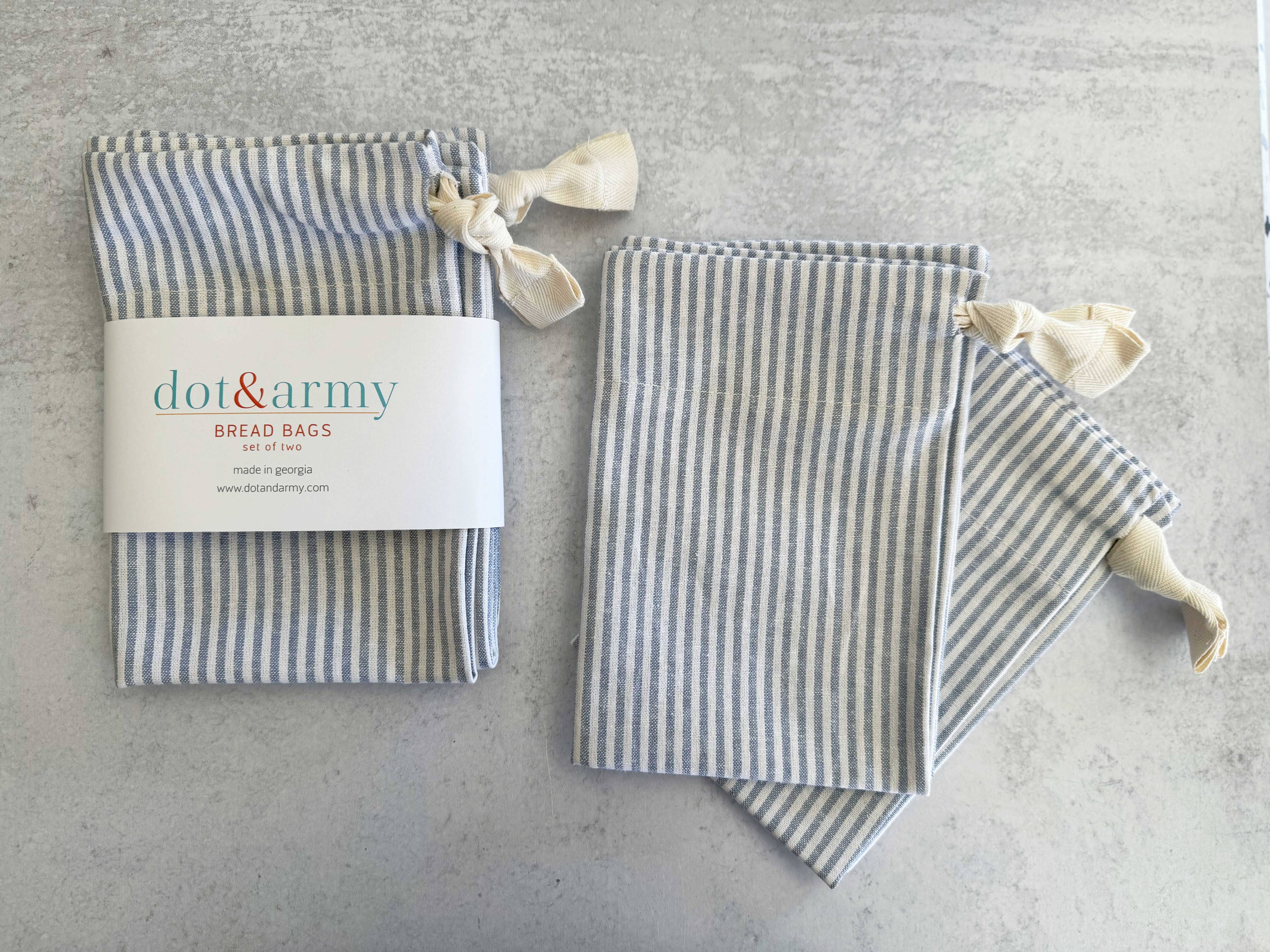 Dusty Blue Stripe Linen Bread Bags, set of two